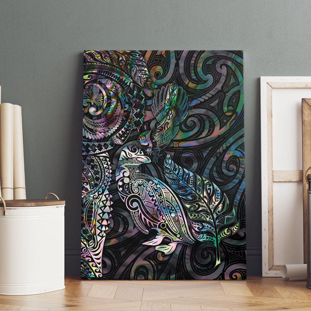 Aotearoa Moko Tribal Tattoo Canvas Wall Art New Zealand Maori Penguin and Fantail Paua Shell Style LT03 - Polynesian Pride