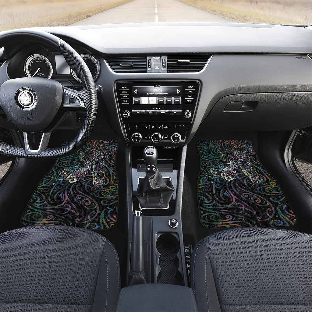 Aotearoa Moko Tribal Tattoo Car Mats New Zealand Maori Penguin and Fantail Paua Shell Style LT03 Set 2pcs - Front Multicolor - Polynesian Pride