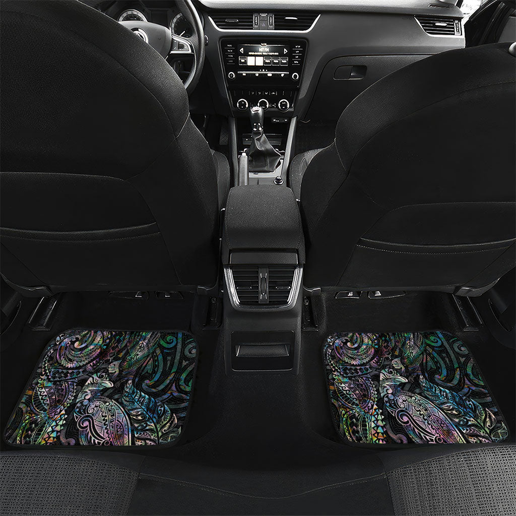 Aotearoa Moko Tribal Tattoo Car Mats New Zealand Maori Penguin and Fantail Paua Shell Style LT03 Set 2pcs - Back Multicolor - Polynesian Pride