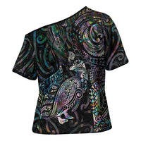 Aotearoa Moko Tribal Tattoo Cross Shoulder Shirt New Zealand Maori Penguin and Fantail Paua Shell Style