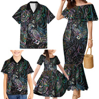 Aotearoa Moko Tribal Tattoo Family Matching Mermaid Dress and Hawaiian Shirt New Zealand Maori Penguin and Fantail Paua Shell Style
