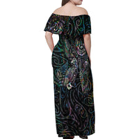Aotearoa Moko Tribal Tattoo Family Matching Off Shoulder Maxi Dress and Hawaiian Shirt New Zealand Maori Penguin and Fantail Paua Shell Style