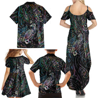Aotearoa Moko Tribal Tattoo Family Matching Summer Maxi Dress and Hawaiian Shirt New Zealand Maori Penguin and Fantail Paua Shell Style LT03 - Polynesian Pride