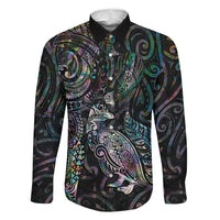 Aotearoa Moko Tribal Tattoo Family Matching Summer Maxi Dress and Hawaiian Shirt New Zealand Maori Penguin and Fantail Paua Shell Style LT03 Dad's Shirt - Long Sleeve Multicolor - Polynesian Pride