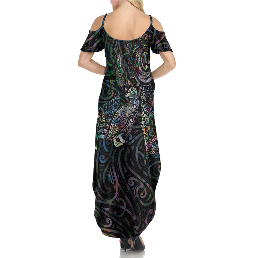 Aotearoa Moko Tribal Tattoo Family Matching Summer Maxi Dress and Hawaiian Shirt New Zealand Maori Penguin and Fantail Paua Shell Style LT03 - Polynesian Pride