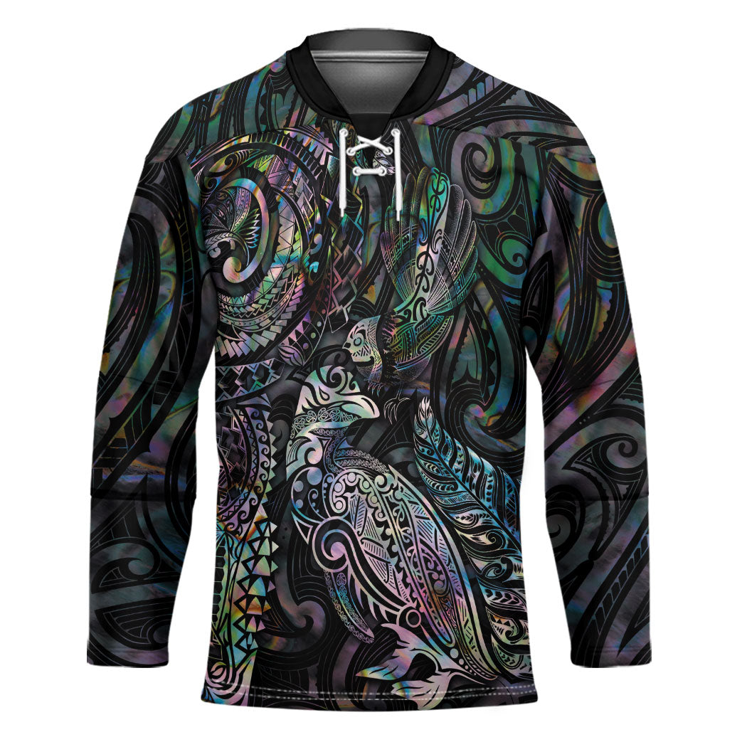 Aotearoa Moko Tribal Tattoo Hockey Jersey New Zealand Maori Penguin and Fantail Paua Shell Style