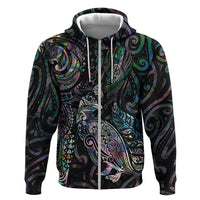 Aotearoa Moko Tribal Tattoo Hoodie New Zealand Maori Penguin and Fantail Paua Shell Style