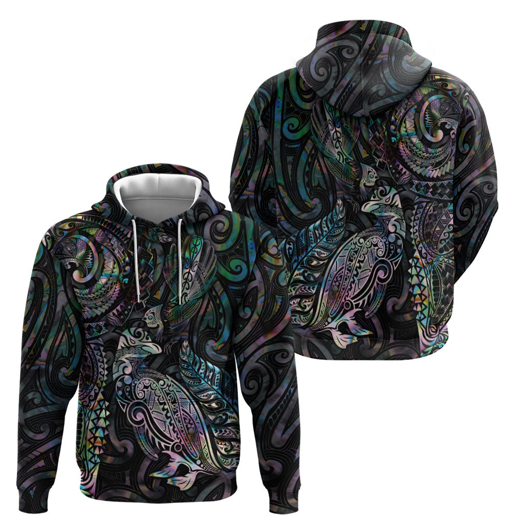 Aotearoa Moko Tribal Tattoo Hoodie New Zealand Maori Penguin and Fantail Paua Shell Style