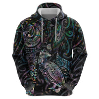 Aotearoa Moko Tribal Tattoo Hoodie New Zealand Maori Penguin and Fantail Paua Shell Style