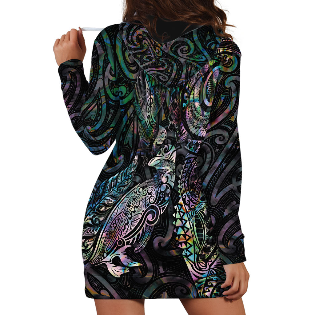 Aotearoa Moko Tribal Tattoo Hoodie Dress New Zealand Maori Penguin and Fantail Paua Shell Style