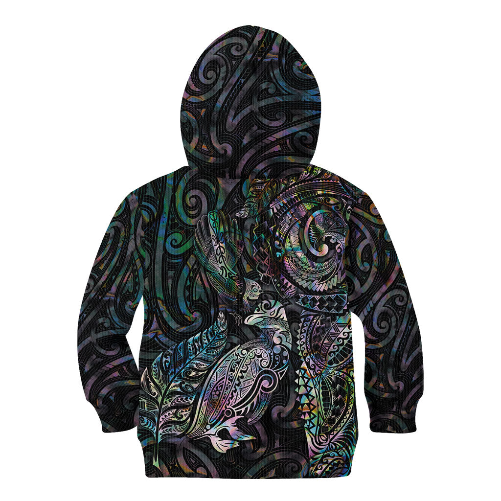 Aotearoa Moko Tribal Tattoo Kid Hoodie New Zealand Maori Penguin and Fantail Paua Shell Style