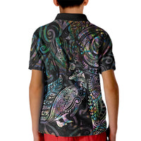 Aotearoa Moko Tribal Tattoo Kid Polo Shirt New Zealand Maori Penguin and Fantail Paua Shell Style