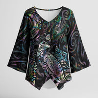 Aotearoa Moko Tribal Tattoo Kimono Sleeve Blouse New Zealand Maori Penguin and Fantail Paua Shell Style