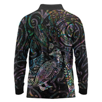 Aotearoa Moko Tribal Tattoo Long Sleeve Polo Shirt New Zealand Maori Penguin and Fantail Paua Shell Style