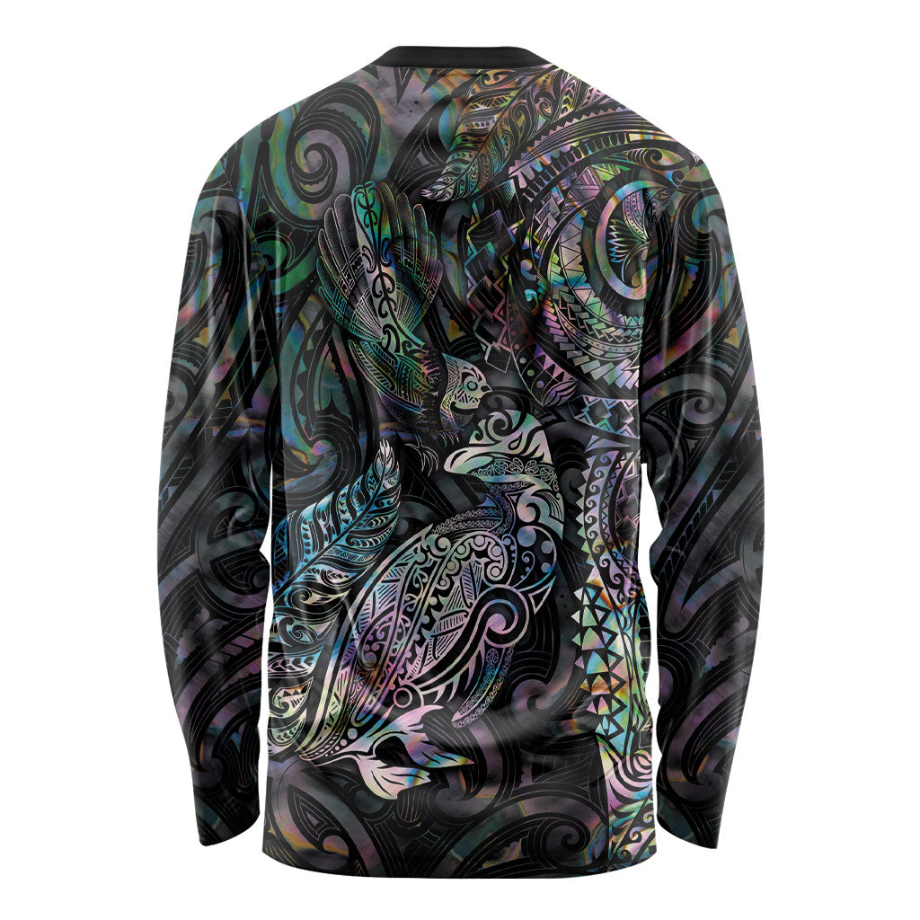 Aotearoa Moko Tribal Tattoo Long Sleeve Shirt New Zealand Maori Penguin and Fantail Paua Shell Style