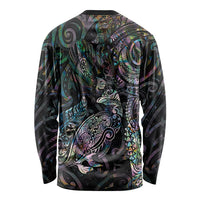 Aotearoa Moko Tribal Tattoo Long Sleeve Shirt New Zealand Maori Penguin and Fantail Paua Shell Style