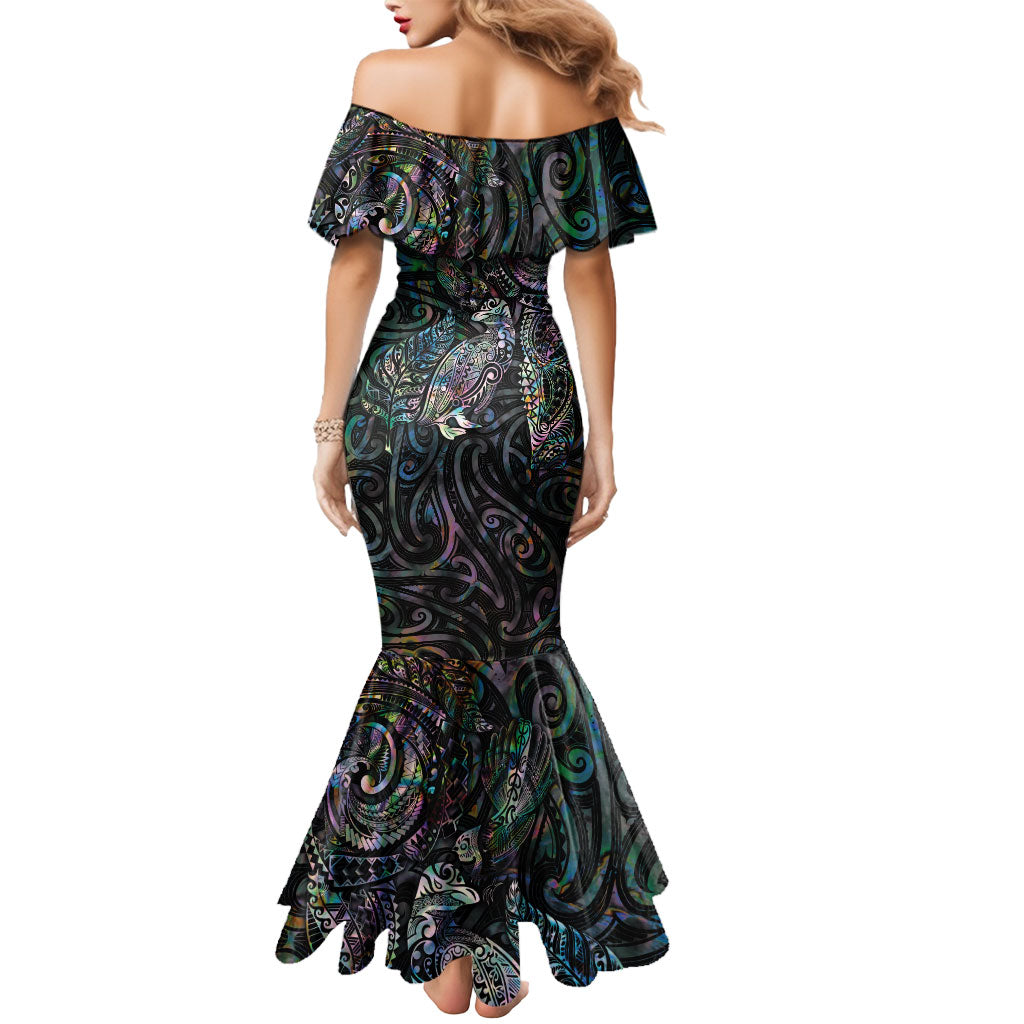 Aotearoa Moko Tribal Tattoo Mermaid Dress New Zealand Maori Penguin and Fantail Paua Shell Style