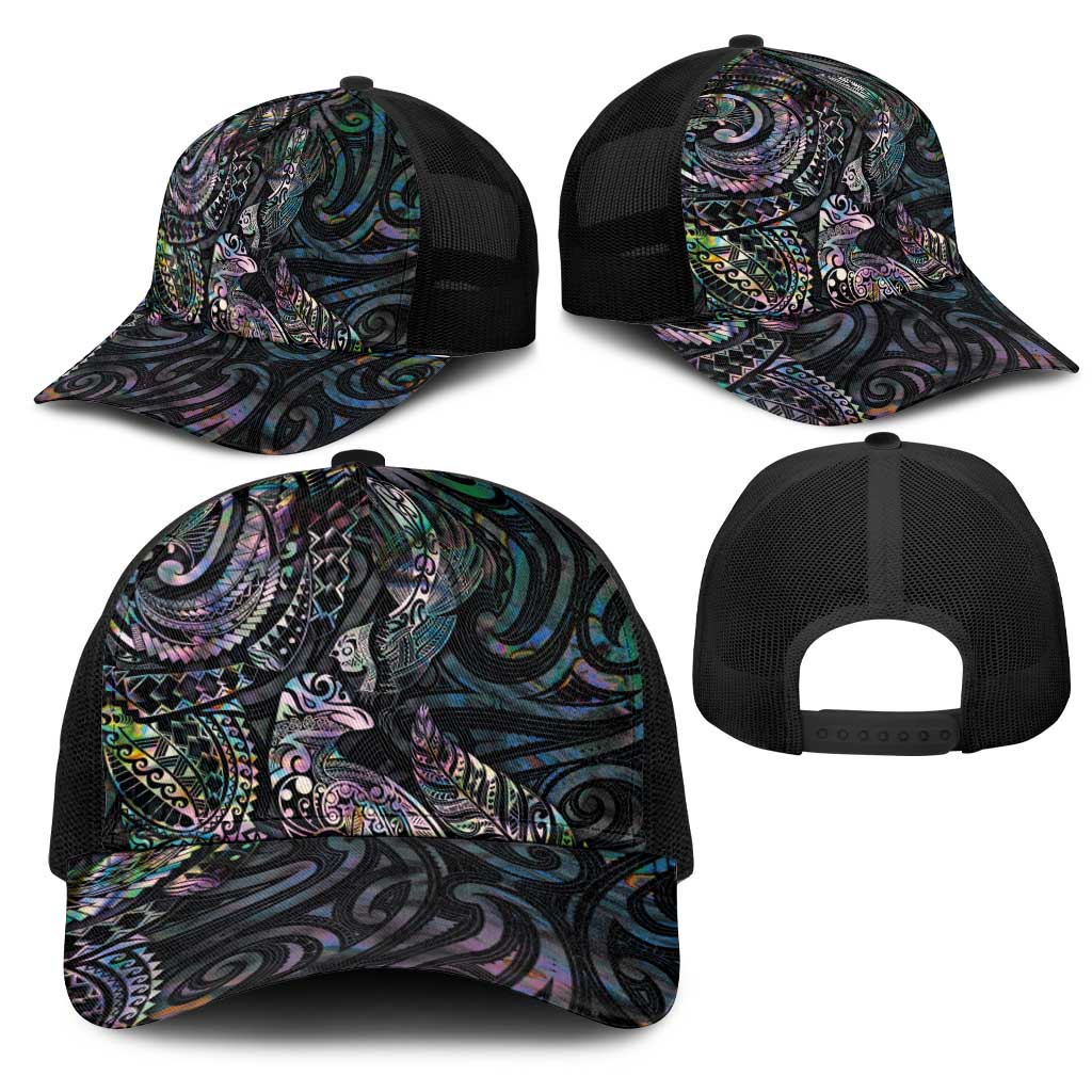 Aotearoa Moko Tribal Tattoo Mesh Trucker Cap New Zealand Maori Penguin and Fantail Paua Shell Style