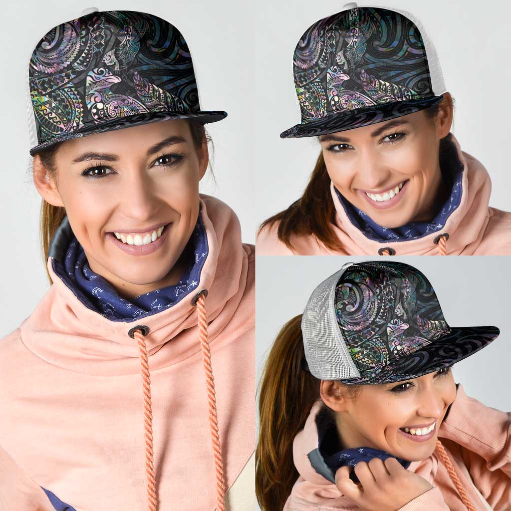 Aotearoa Moko Tribal Tattoo Mesh Trucker Cap New Zealand Maori Penguin and Fantail Paua Shell Style