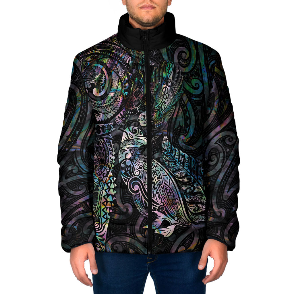 Aotearoa Moko Tribal Tattoo Padded Jacket New Zealand Maori Penguin and Fantail Paua Shell Style