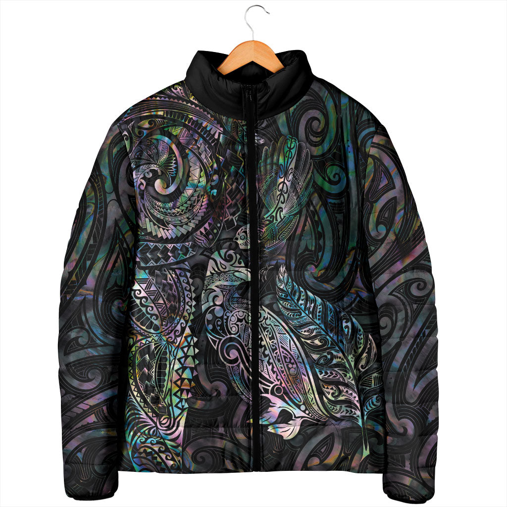 Aotearoa Moko Tribal Tattoo Padded Jacket New Zealand Maori Penguin and Fantail Paua Shell Style
