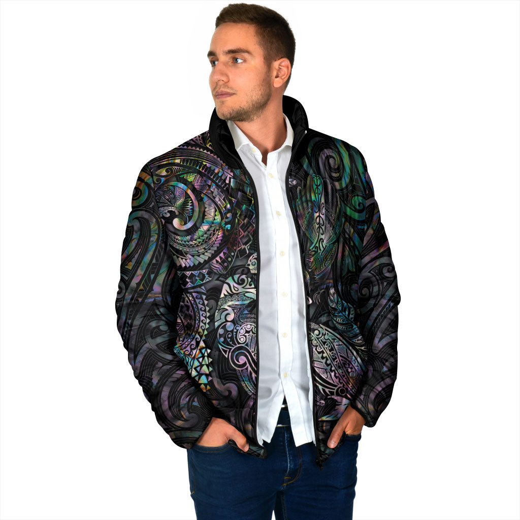 Aotearoa Moko Tribal Tattoo Padded Jacket New Zealand Maori Penguin and Fantail Paua Shell Style