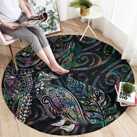 Aotearoa Moko Tribal Tattoo Round Carpet New Zealand Maori Penguin and Fantail Paua Shell Style