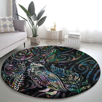 Aotearoa Moko Tribal Tattoo Round Carpet New Zealand Maori Penguin and Fantail Paua Shell Style