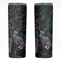 Aotearoa Moko Tribal Tattoo Skinny Tumbler New Zealand Maori Penguin and Fantail Paua Shell Style