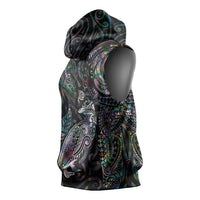 Aotearoa Moko Tribal Tattoo Sleeveless Hoodie New Zealand Maori Penguin and Fantail Paua Shell Style