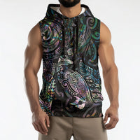 Aotearoa Moko Tribal Tattoo Sleeveless Hoodie New Zealand Maori Penguin and Fantail Paua Shell Style