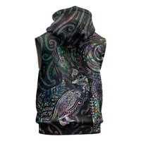 Aotearoa Moko Tribal Tattoo Sleeveless Zip Hoodie New Zealand Maori Penguin and Fantail Paua Shell Style