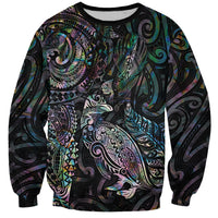 Aotearoa Moko Tribal Tattoo Sweatshirt New Zealand Maori Penguin and Fantail Paua Shell Style
