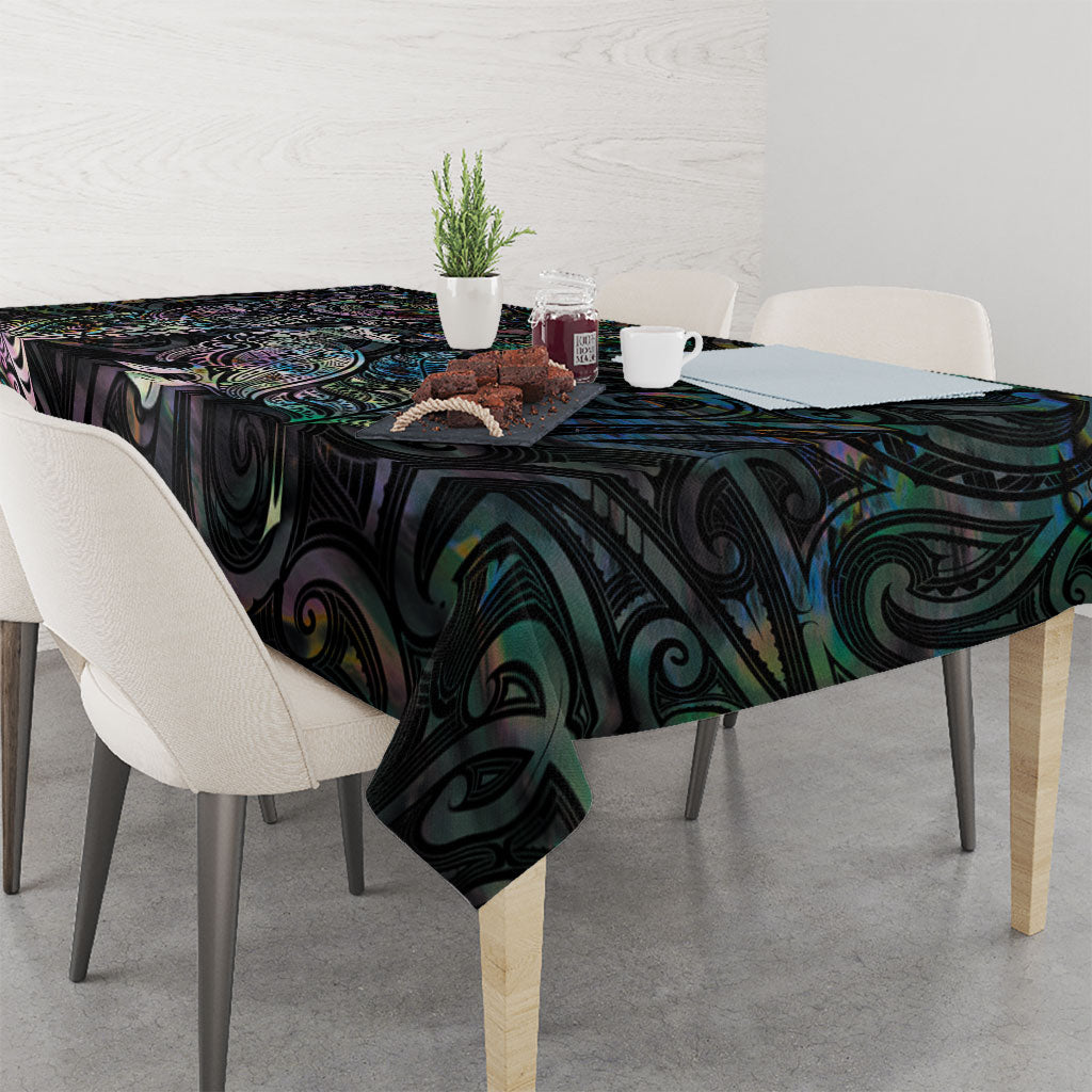 Aotearoa Moko Tribal Tattoo Tablecloth New Zealand Maori Penguin and Fantail Paua Shell Style
