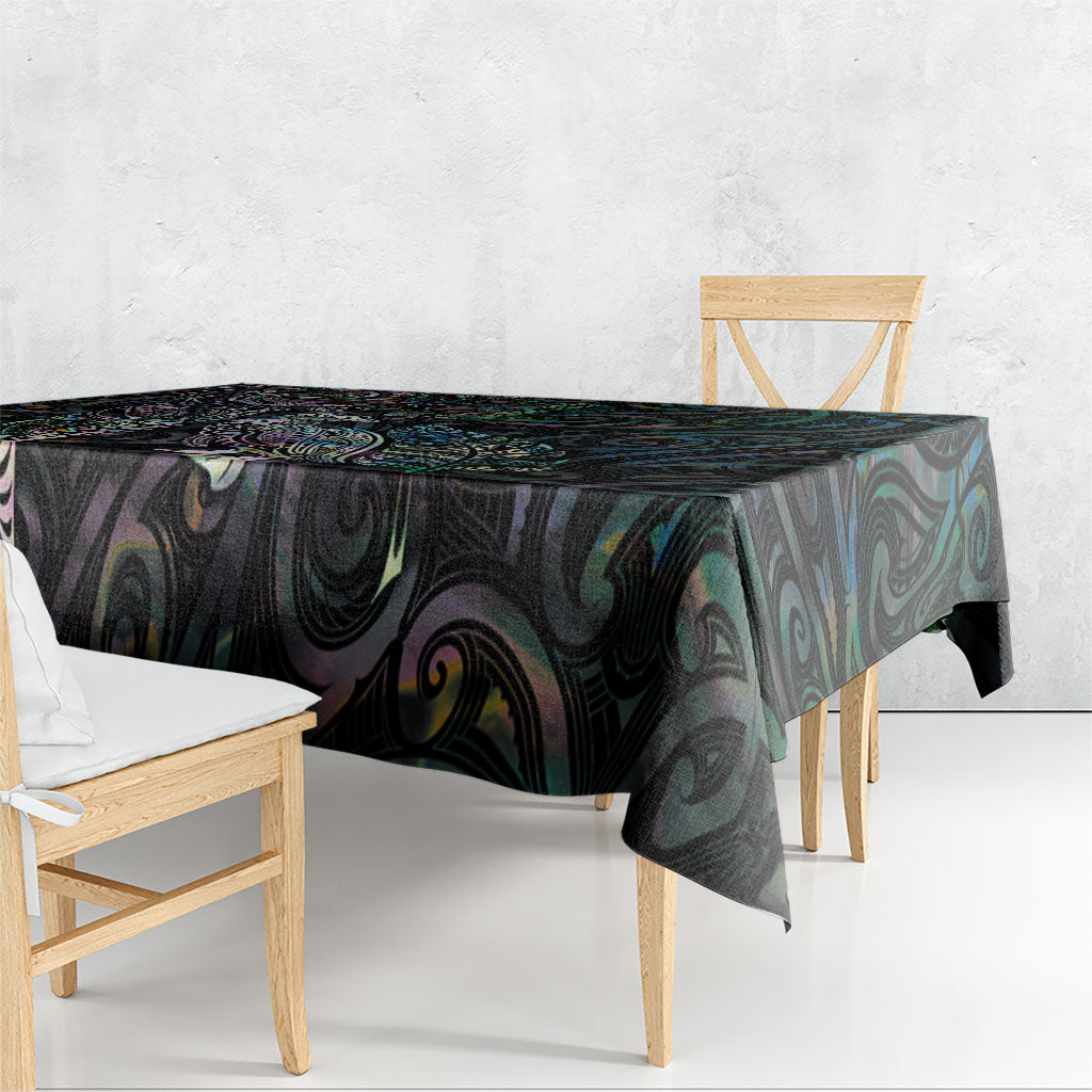 Aotearoa Moko Tribal Tattoo Tablecloth New Zealand Maori Penguin and Fantail Paua Shell Style