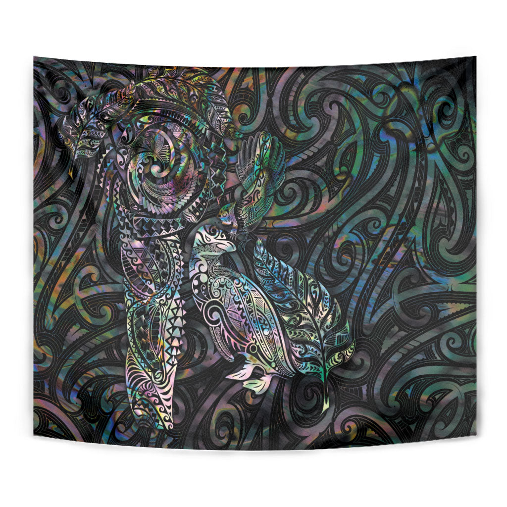 Aotearoa Moko Tribal Tattoo Tapestry New Zealand Maori Penguin and Fantail Paua Shell Style
