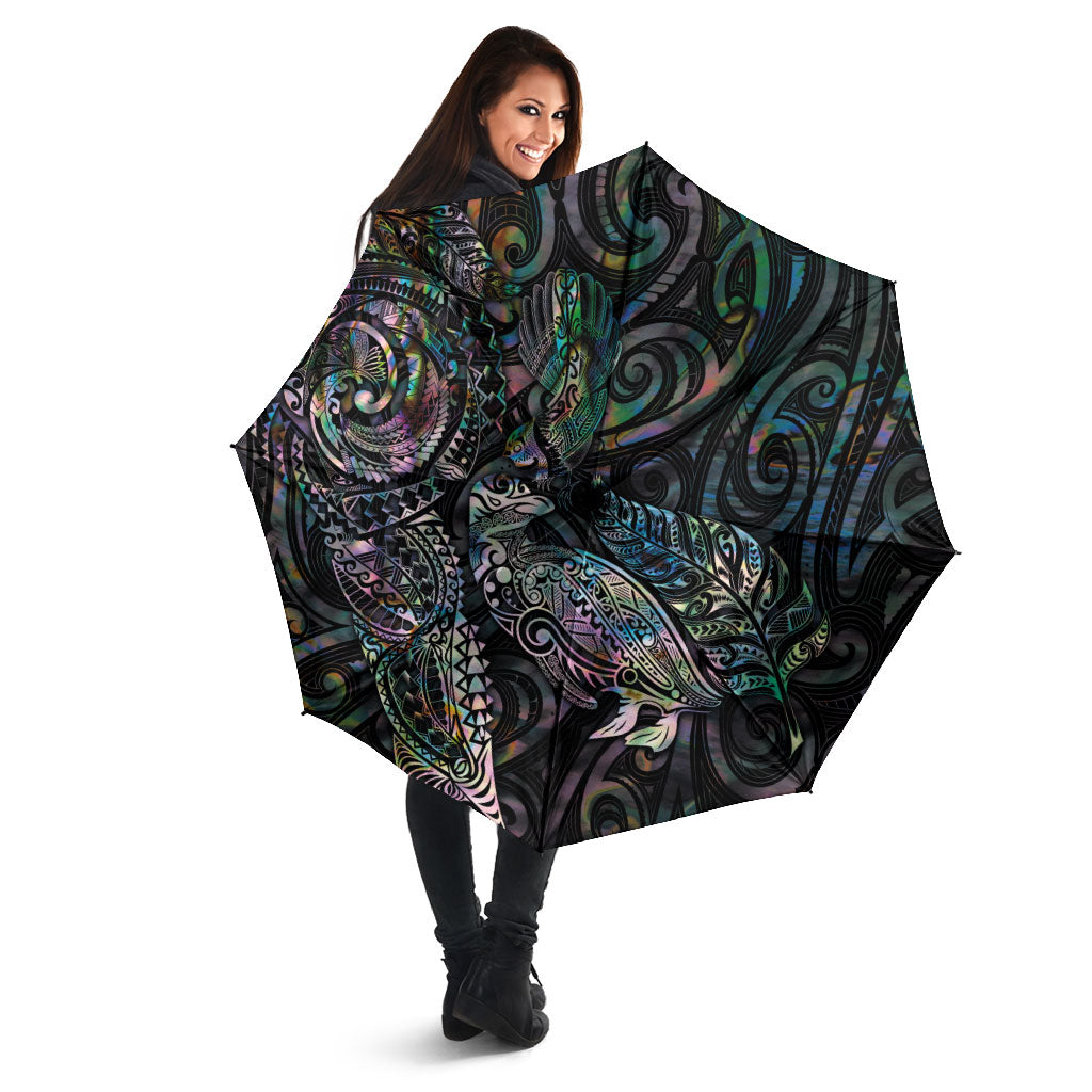 Aotearoa Moko Tribal Tattoo Umbrella New Zealand Maori Penguin and Fantail Paua Shell Style LT03 - Polynesian Pride