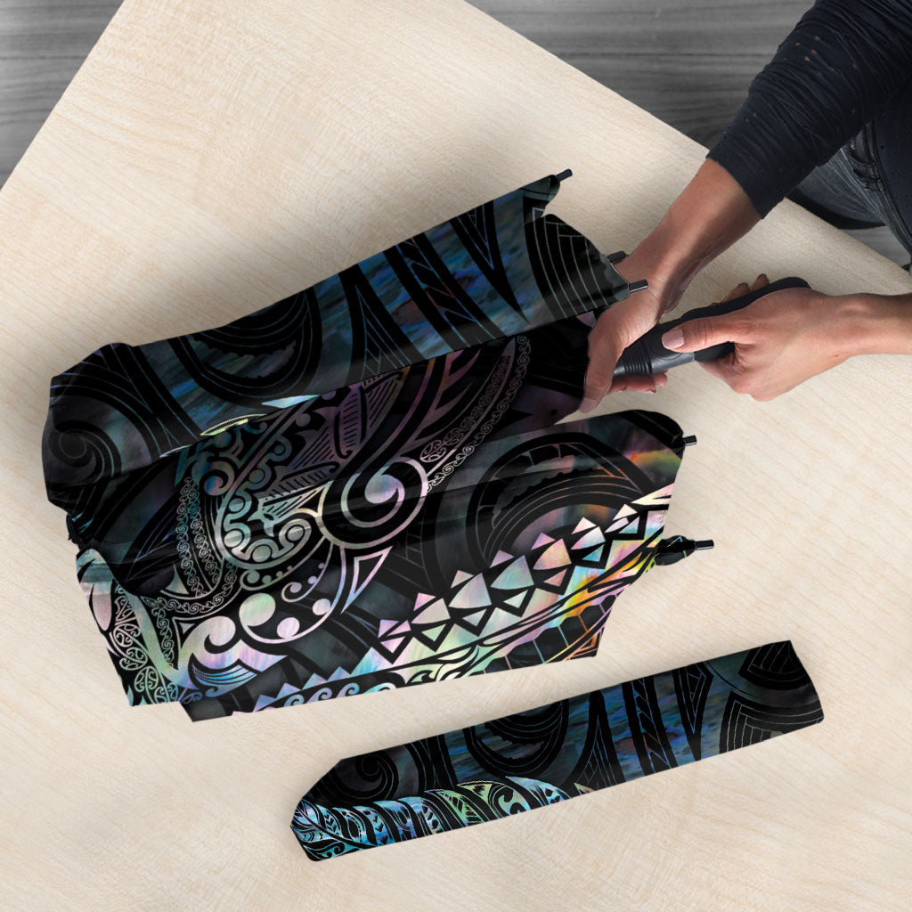 Aotearoa Moko Tribal Tattoo Umbrella New Zealand Maori Penguin and Fantail Paua Shell Style LT03 - Polynesian Pride