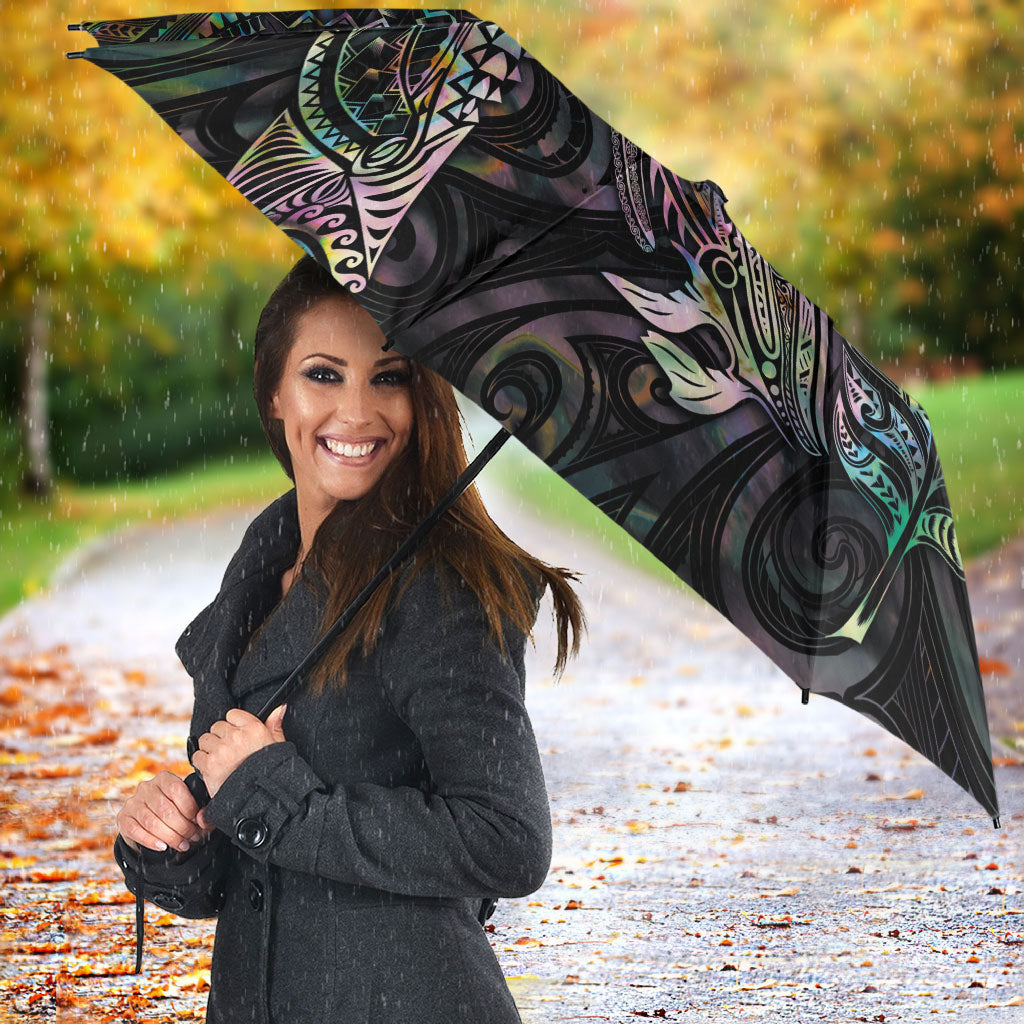 Aotearoa Moko Tribal Tattoo Umbrella New Zealand Maori Penguin and Fantail Paua Shell Style LT03 - Polynesian Pride