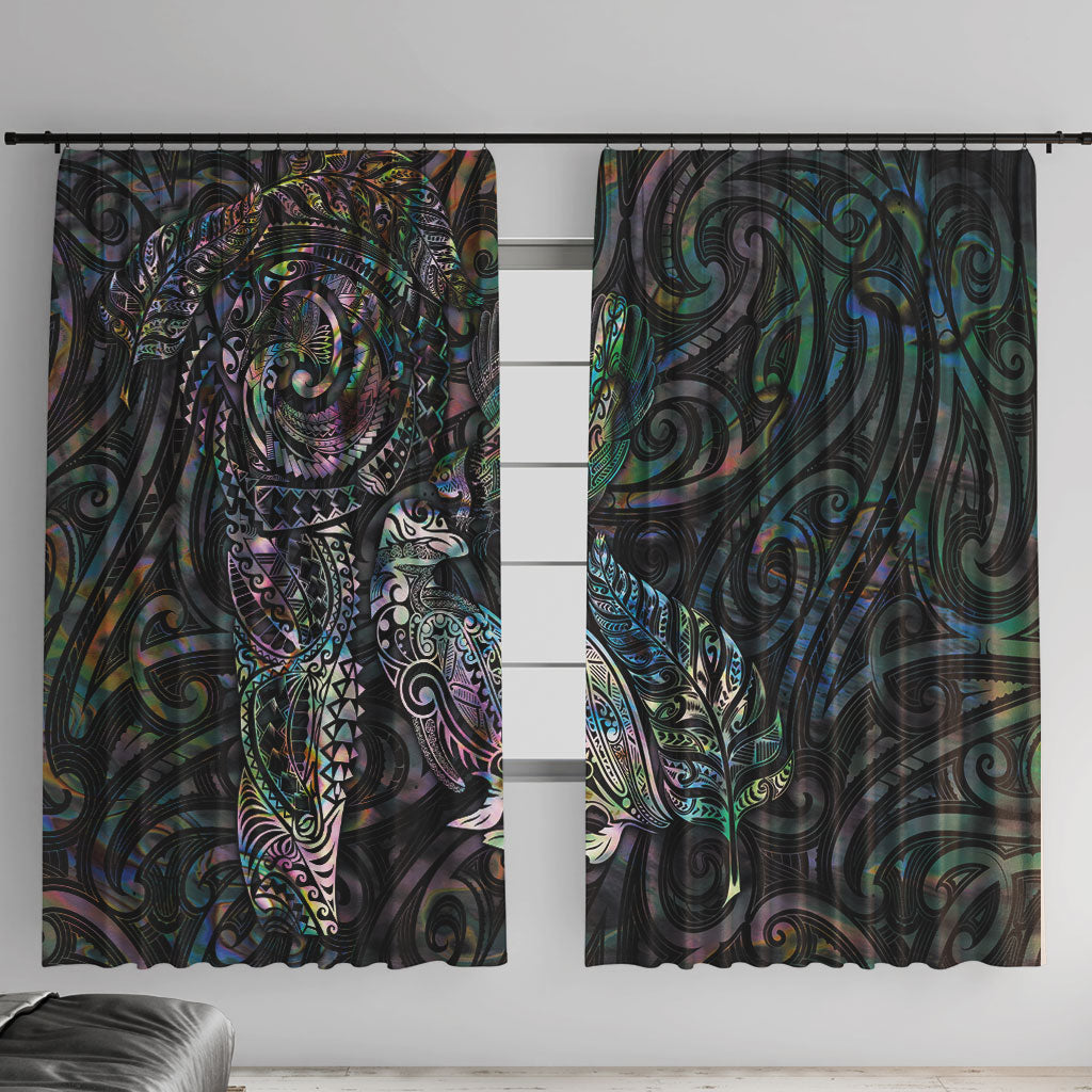 Aotearoa Moko Tribal Tattoo Window Curtain New Zealand Maori Penguin and Fantail Paua Shell Style