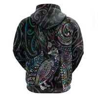 Aotearoa Moko Tribal Tattoo Zip Hoodie New Zealand Maori Penguin and Fantail Paua Shell Style
