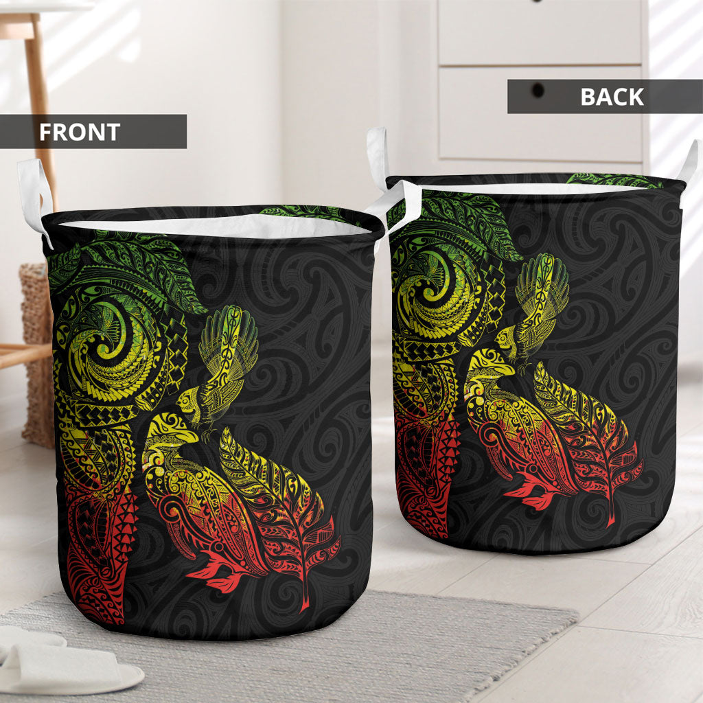 Aotearoa Moko Tribal Tattoo Laundry Basket New Zealand Maori Penguin and Fantail Reggae Style