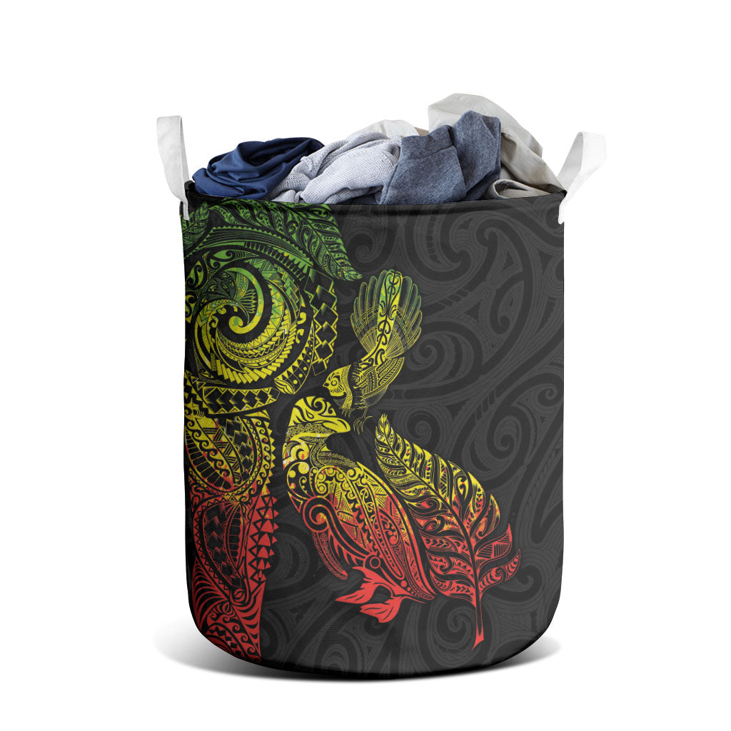 Aotearoa Moko Tribal Tattoo Laundry Basket New Zealand Maori Penguin and Fantail Reggae Style