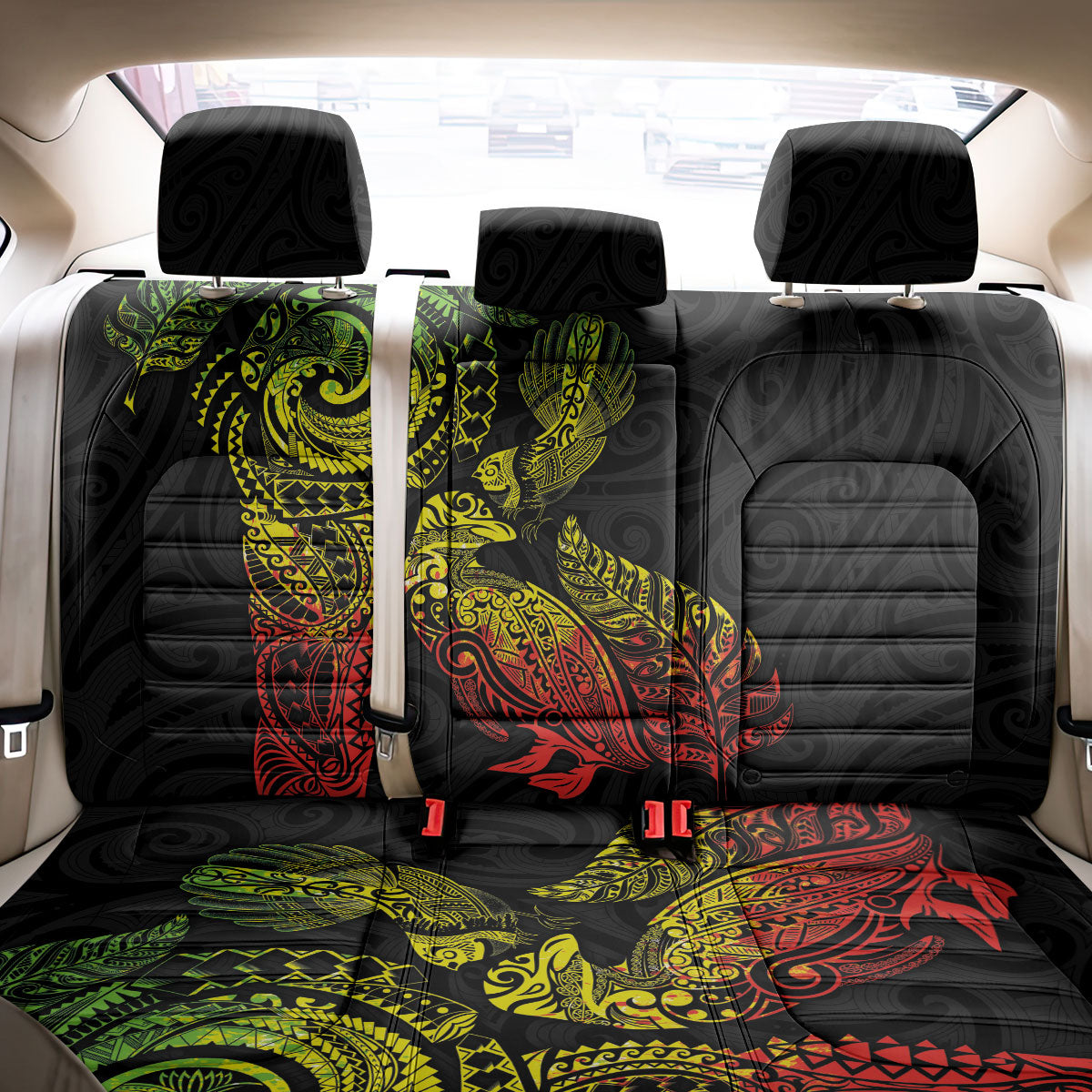 Aotearoa Moko Tribal Tattoo Back Car Seat Cover New Zealand Maori Penguin and Fantail Reggae Style
