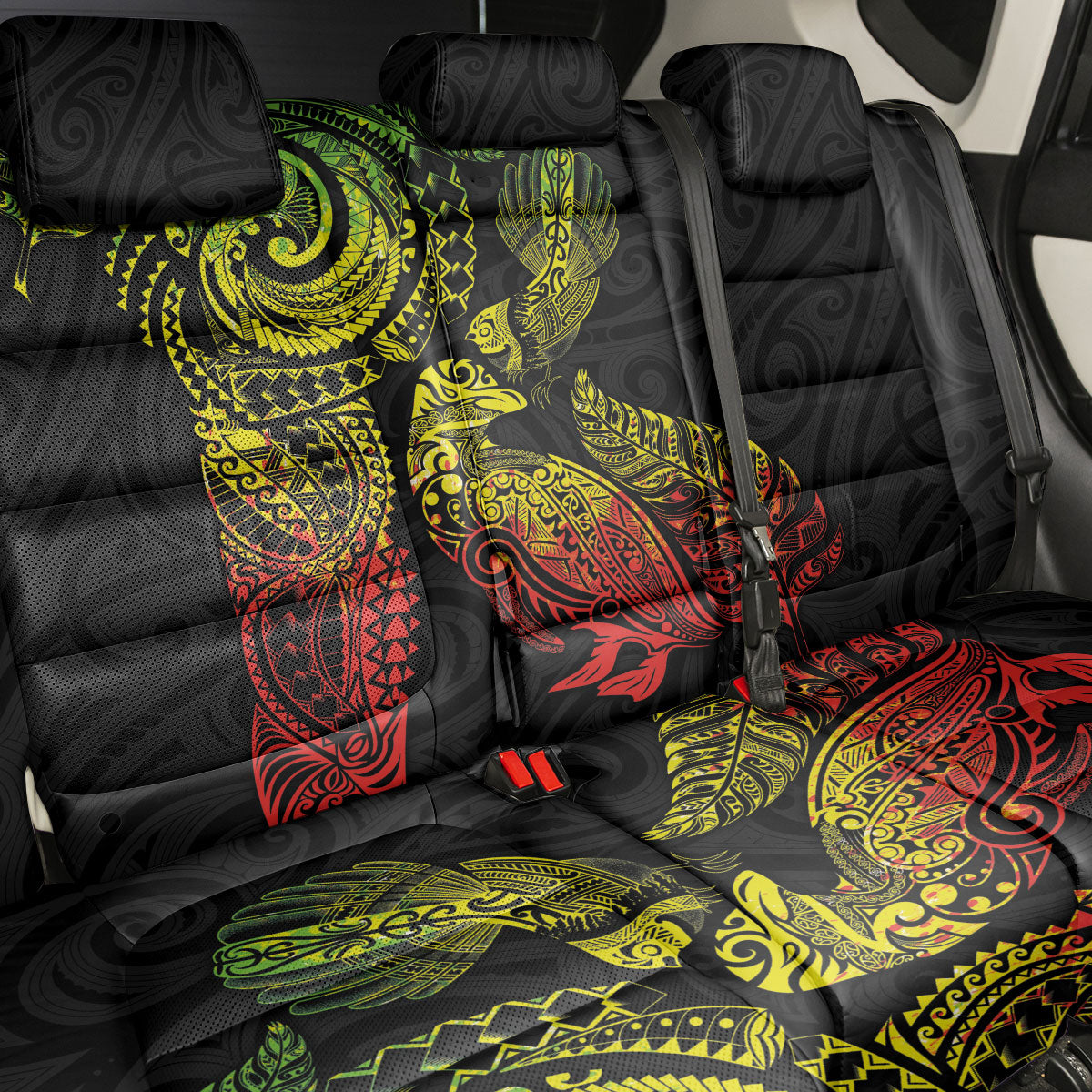 Aotearoa Moko Tribal Tattoo Back Car Seat Cover New Zealand Maori Penguin and Fantail Reggae Style