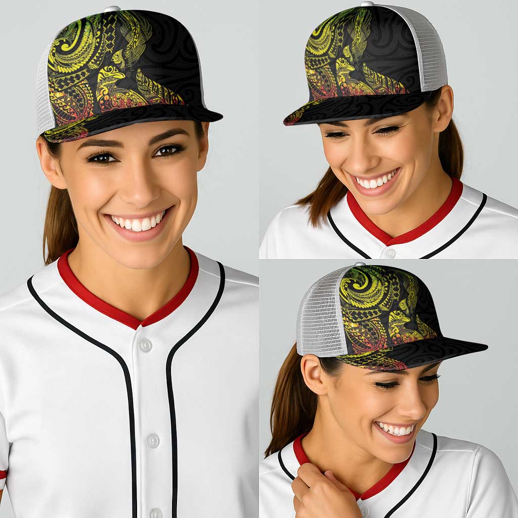 Aotearoa Moko Tribal Tattoo Baseball Net Cap New Zealand Maori Penguin and Fantail Reggae Style