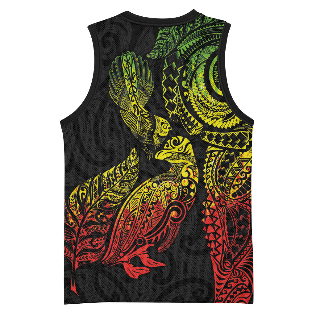 Aotearoa Moko Tribal Tattoo Basketball Jersey New Zealand Maori Penguin and Fantail Reggae Style