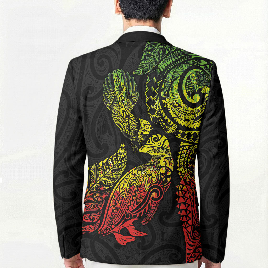 Aotearoa Moko Tribal Tattoo Blazer New Zealand Maori Penguin and Fantail Reggae Style