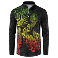 Aotearoa Moko Tribal Tattoo Button Sweatshirt New Zealand Maori Penguin and Fantail Reggae Style