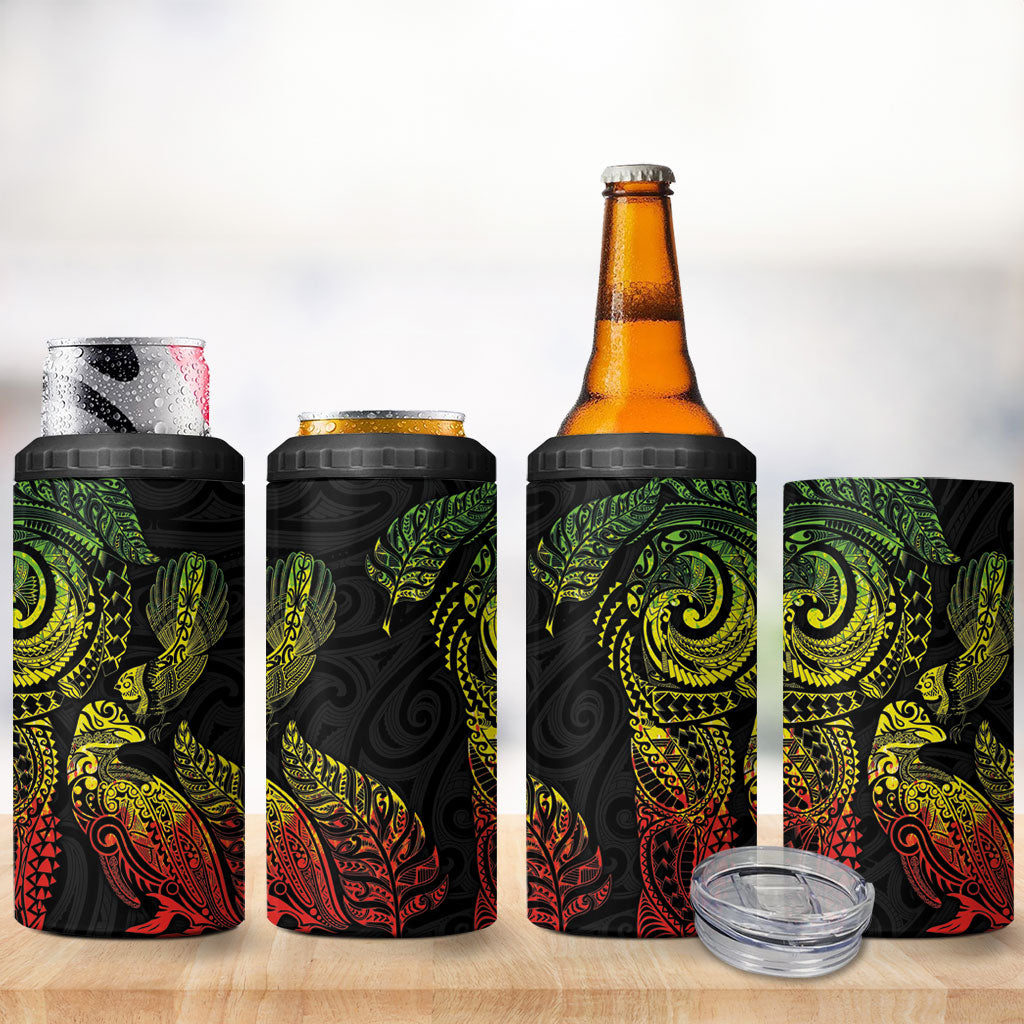 Aotearoa Moko Tribal Tattoo 4 in 1 Can Cooler Tumbler New Zealand Maori Penguin and Fantail Reggae Style